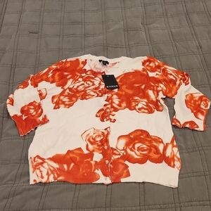 Cyrus Orange and White Floral Cardigan Size XL, new With Tags!